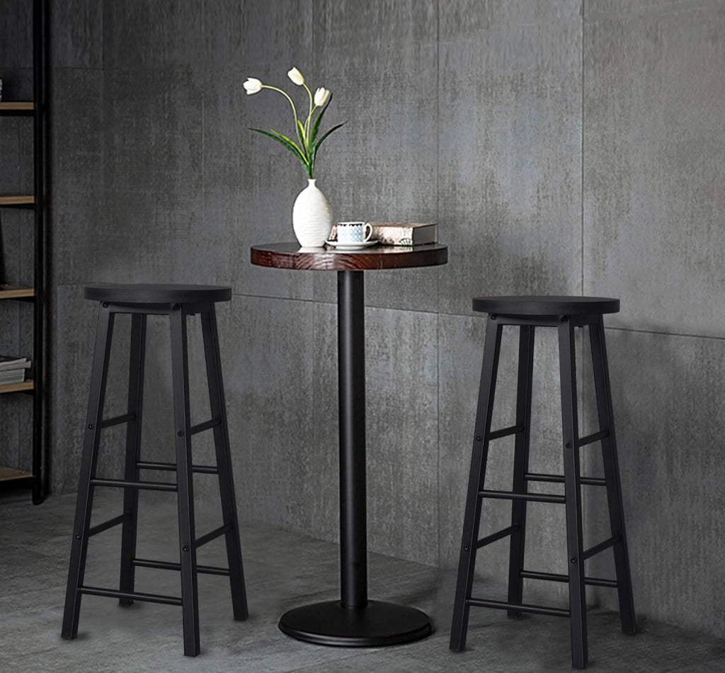 Sgabelli da Bar Set di 2, Sgabello Alto 71 cm con Poggiapiedi, Seduta Tonda Sedia Alta per Penisola Cucina, Sala da pranzo, Bancone in Acciaio Legno, Nero
