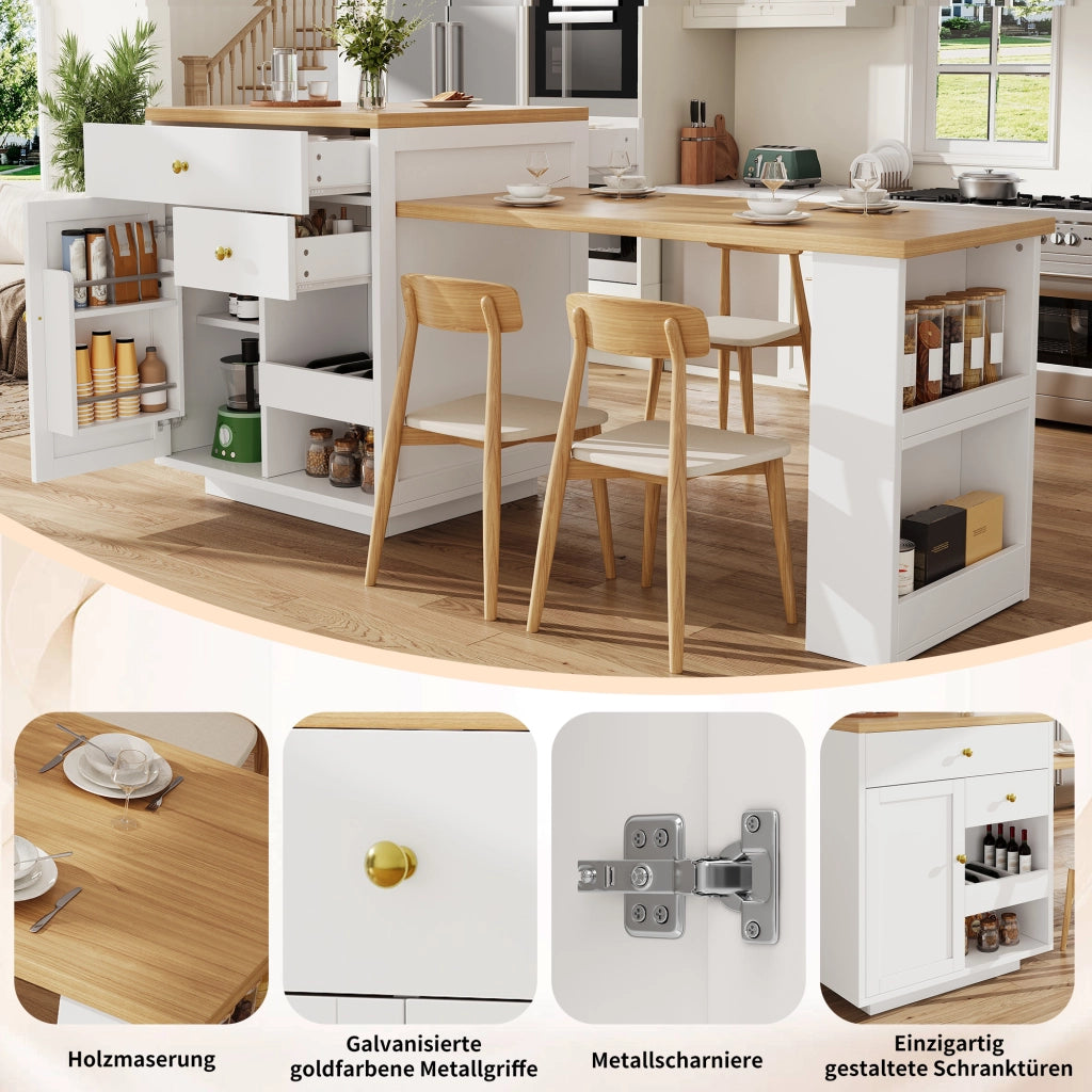 TAVOLO ISOLA CUCINA ESTRAIBILE 122,5-195,5 CM BIANCO MDF