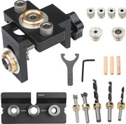 Kit di foratura a 3 in 1 per foratura a pozzo con clip di posizionamento guida a spinta regolabile per diametri 6/8/10/12/15 mm per lavorazione del legno con punteria di foratura