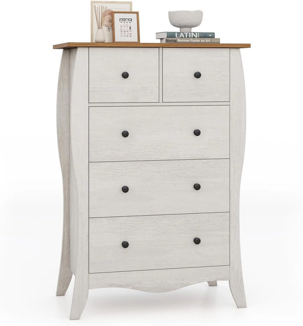 Cassettiera a 5 Cassetti in Tessuto, Cassettiera per Camera da Letto in Legno Rustico, Cassettiera Cameretta Salvaspazio per Soggiorno, Corridoio, Cucina, 67,5 x 38,5 x 97 cm (Grigio)