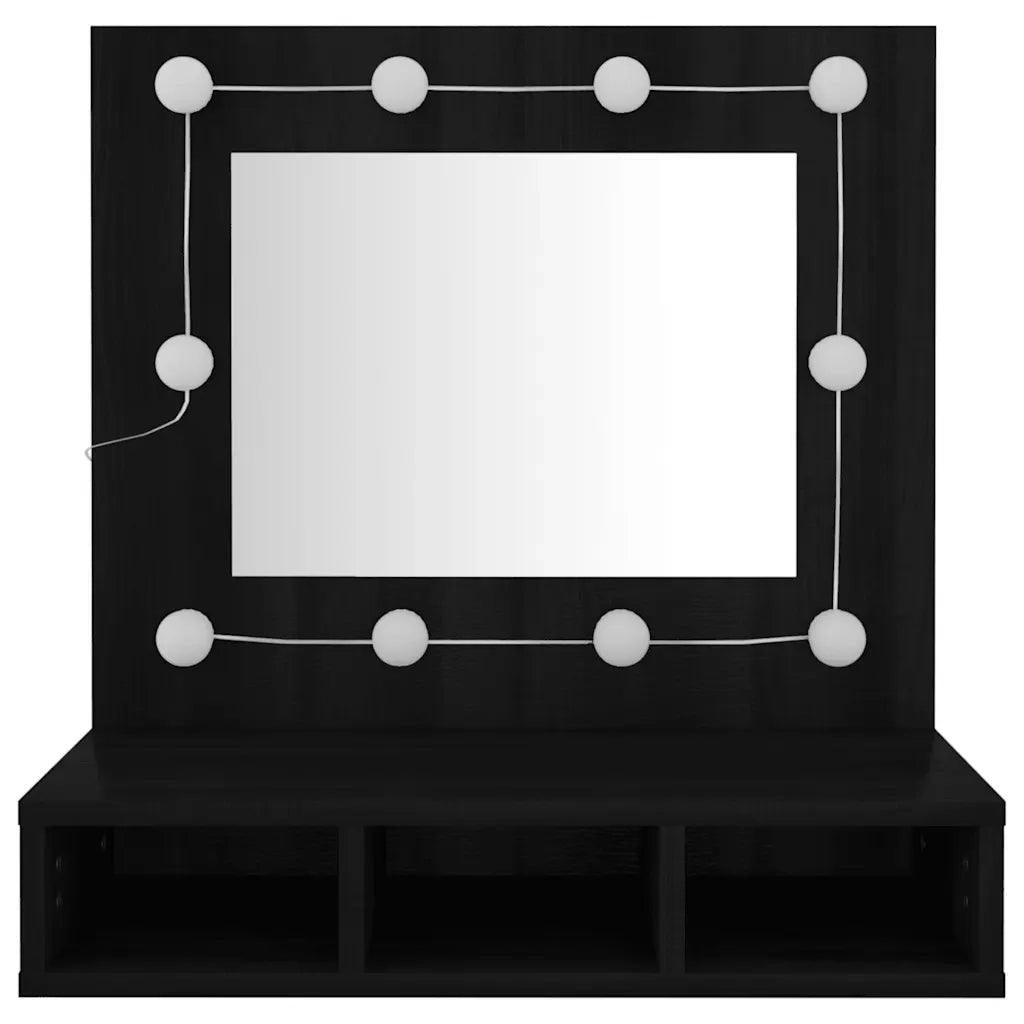 Elegante mobiletto a specchio con illuminazione a LED 60 x 31 x 62 cm contenitore moderno e pratico in legno nero 02_0049266