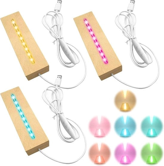 Socca LED in legno per arte cristallina - 3 basi di display illuminate con USB.