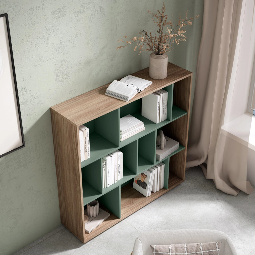 Libreria Herdasa effetto noce e verde 117x119x32