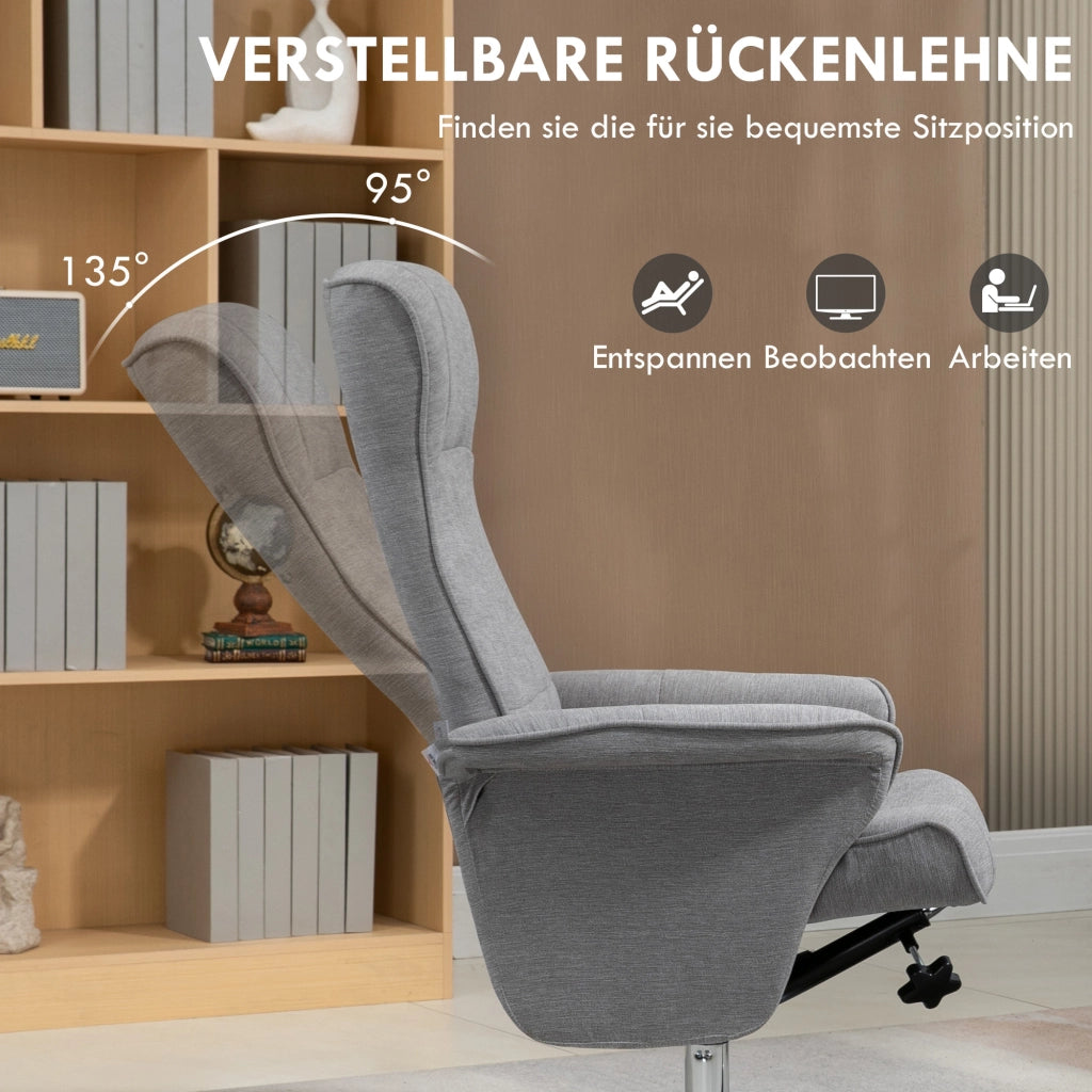 Poltrona Relax Girevole con Poggiapiedi e Schienale Regolabile ¨C Zephmum ¨C Grigio 69x71x104 cm