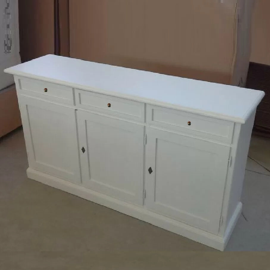 Madia credenza arte povera 3 porte legno bianco 156x42x85 (1382) - Mobili 2G