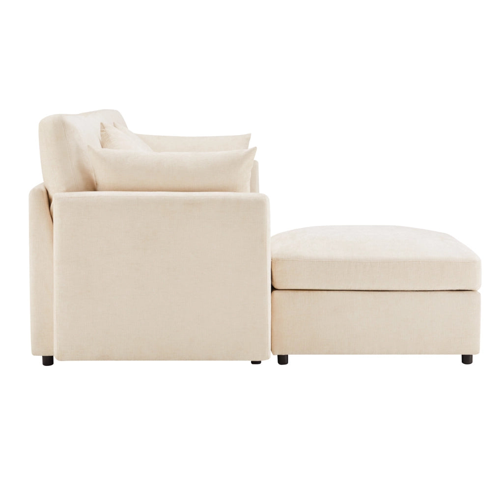 Divano Angolare 3 Posti con Poggiapiedi ¨C MINIMAL ¨C Modulare, Tessuto Chenille, Beige