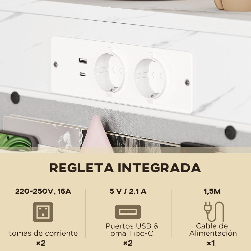 Tavolino da Caff¨¨ con USB e Cassetto ¨C Zephmum ¨C Bianco e Dorato 40x25.5x71 cm