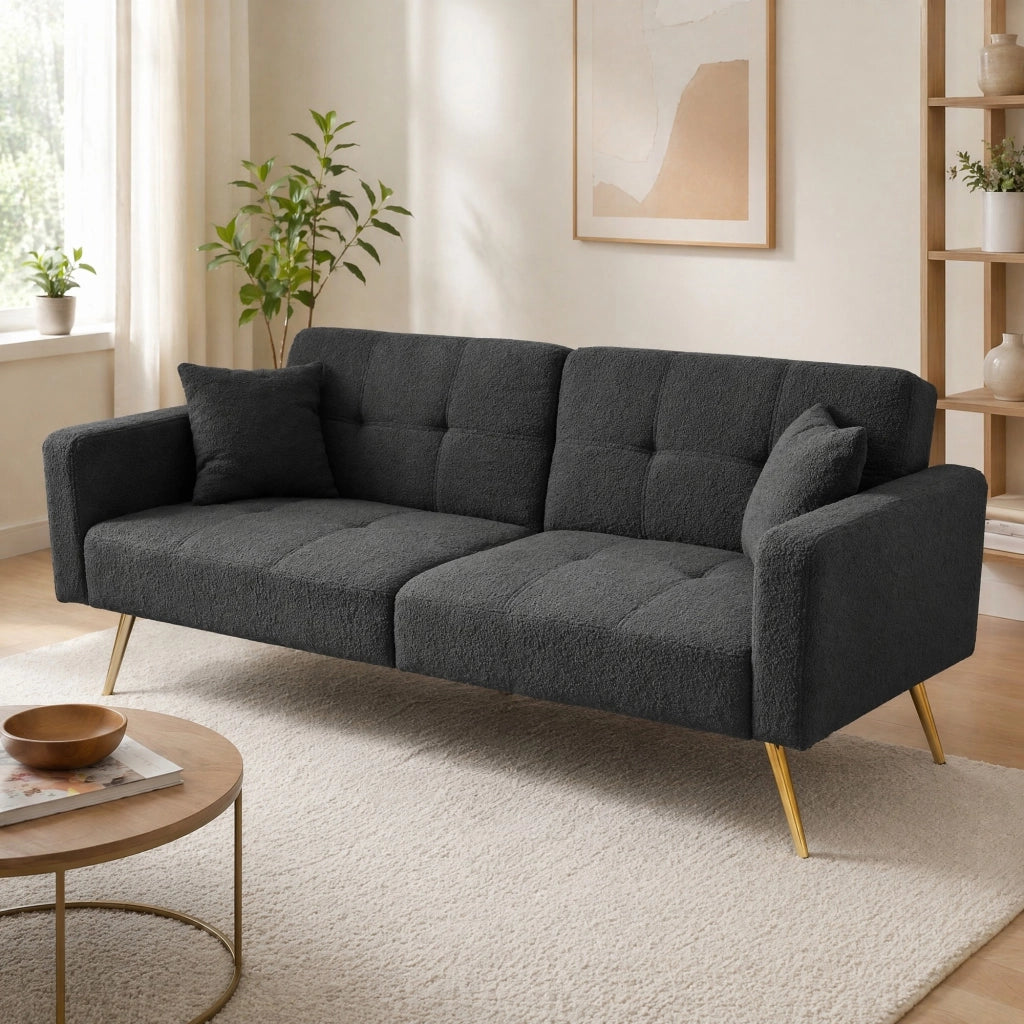DIVANO LETTO Reclinabile 175x64x72 cm Tessuto Sherpa Grigio Scuro