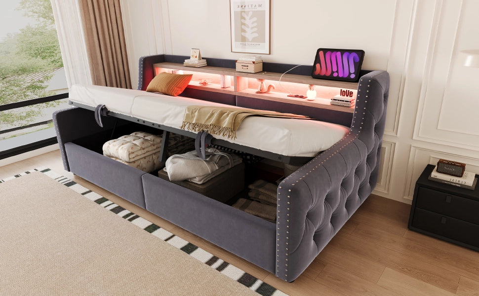 Letto divano con vano contenitore idraulico velluto 90x200 cm