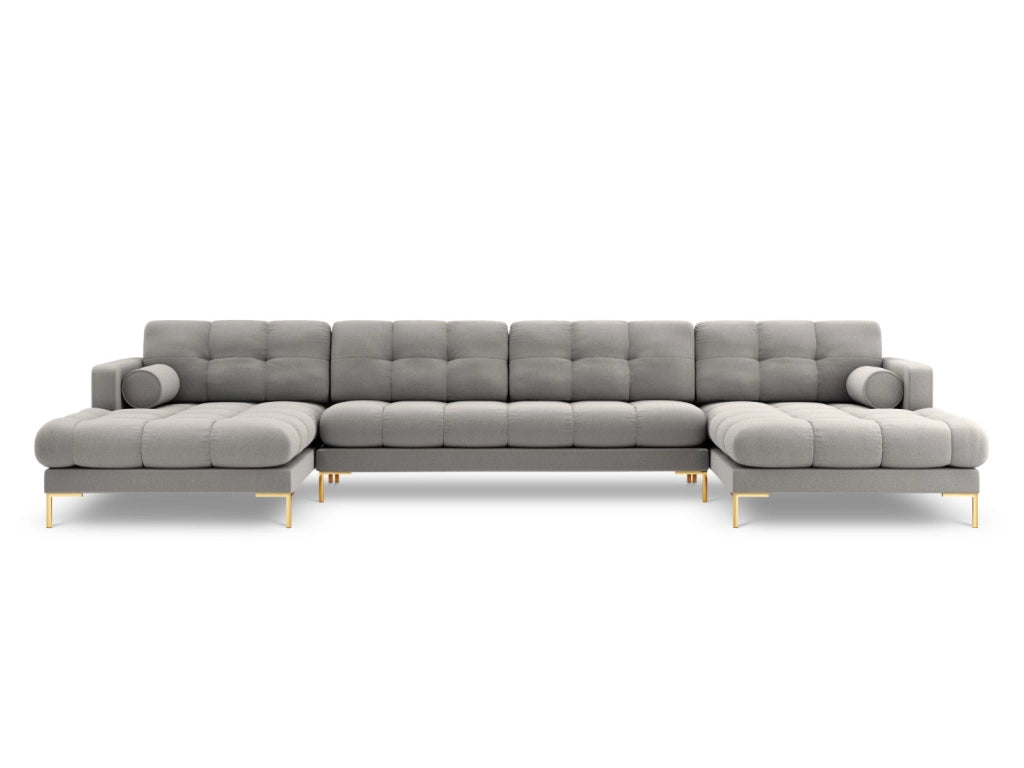 Cosmopolitan Design - Divano panoramico "Bali" 7 posti in tessuto strutturato grigio chiaro 