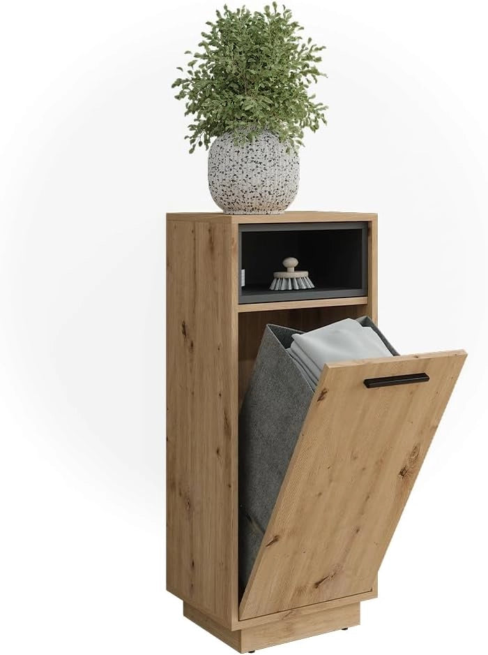 Mobiletto da bagno Beatrice, Rovere artigianale/antracite, 38 x 93 cm con tasca interna rimovibile