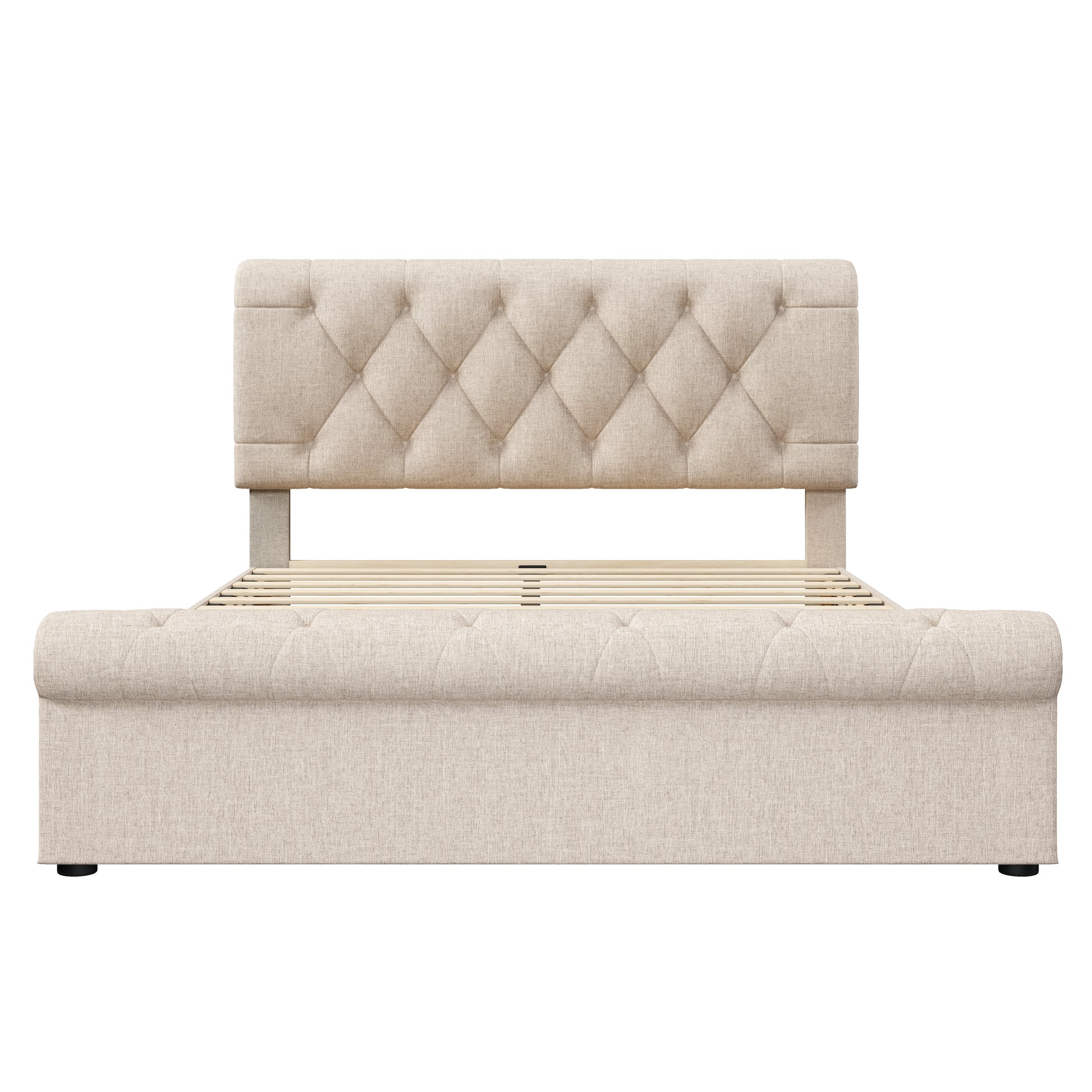 Letto imbottito 140x200 - Xylo - 4 cassetti, schienale regolabile