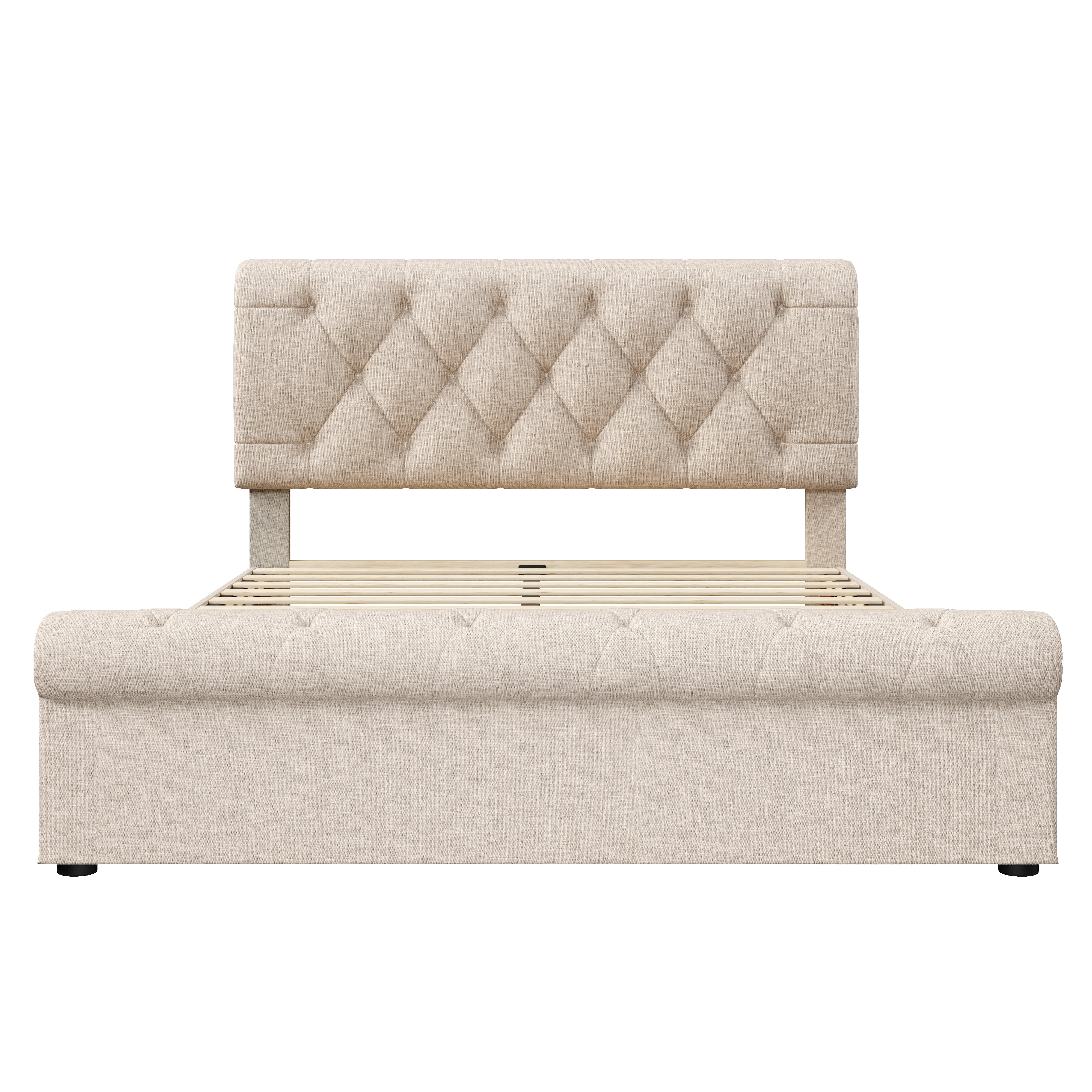 Letto imbottito 140x200 - Xylo - 4 cassetti, schienale regolabile