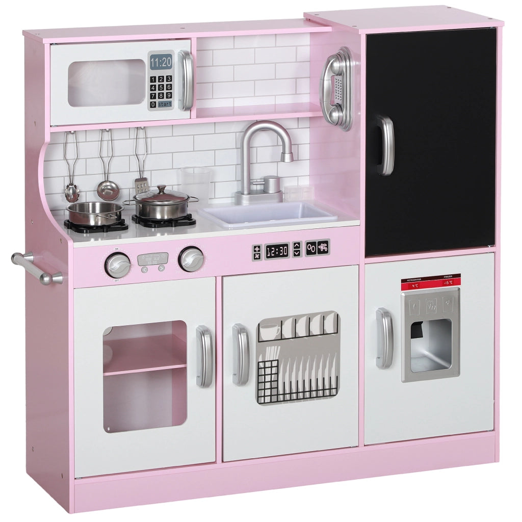 Cucina Giocattolo per Bambini 3-8 Anni con Fornelli Microonde Lavandino in Legno Rosa