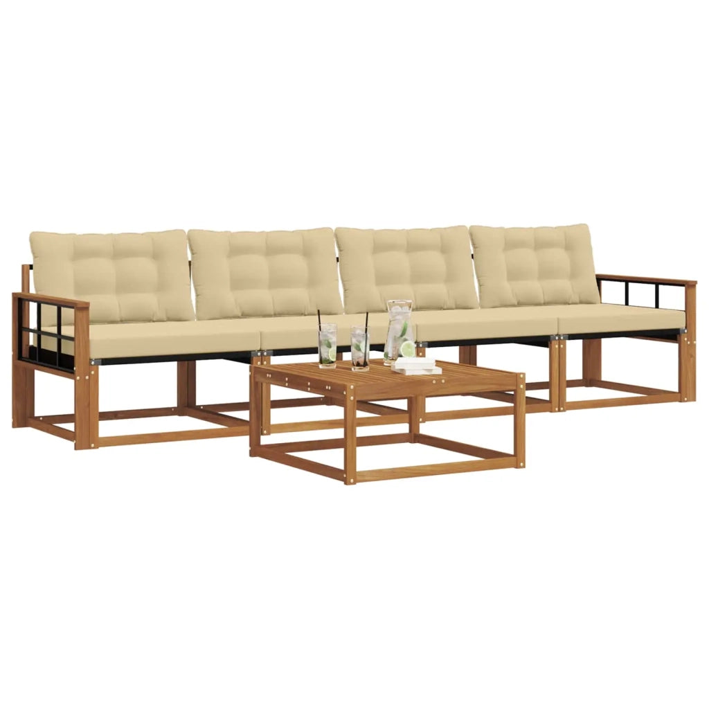 Set di divani da esterno con cuscino 5 pcs Naturale e Beige 3369176