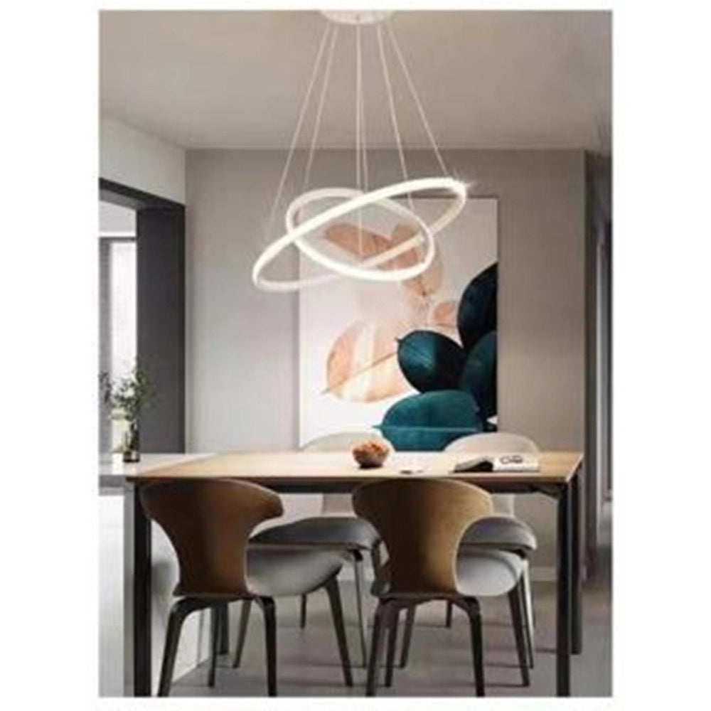 Trade Shop - Lampadario Sospeso Led 60w 2 Cerchi Pendente Rotondo Anelli Bianco Luce 4000k 50248 -