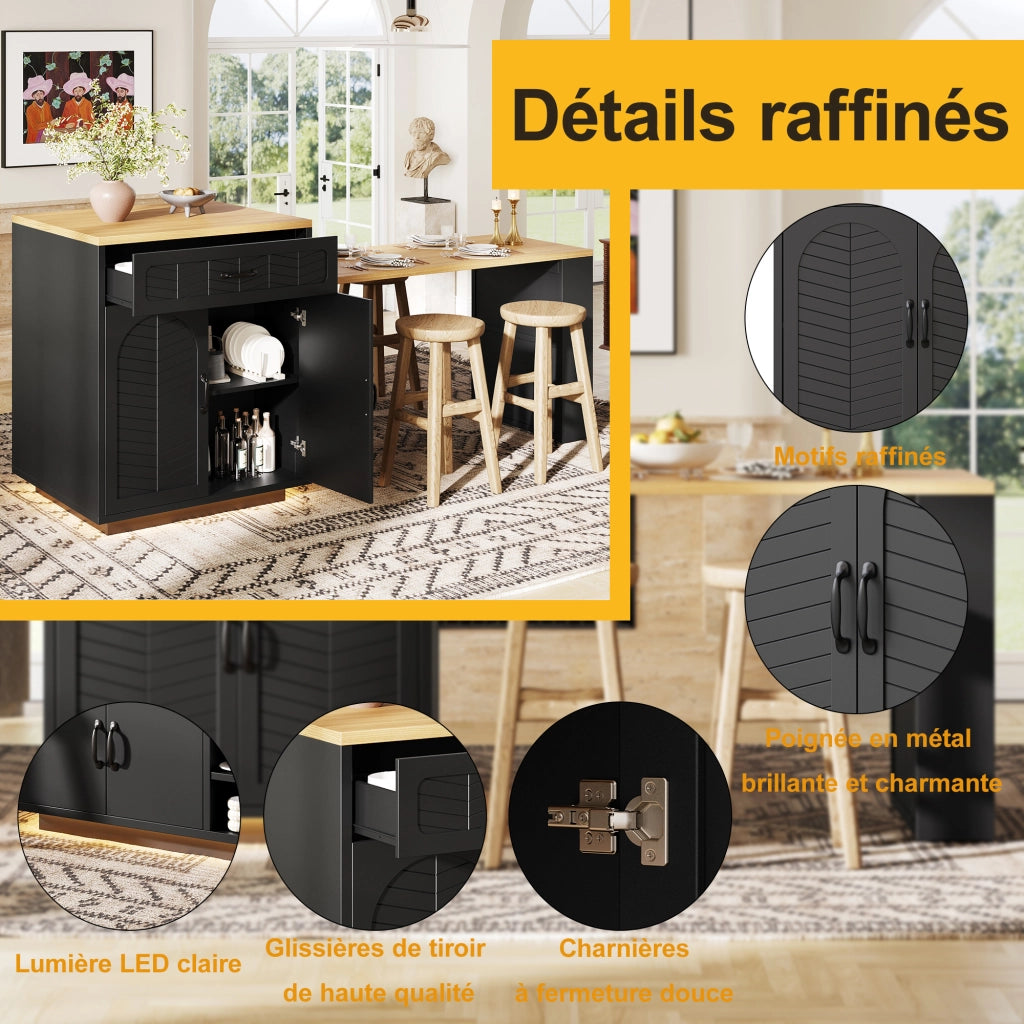 Tavolo Allungabile con Buffet, Cassetti e Luci LED ¨C MINIMAL ¨C Nero/Bianco