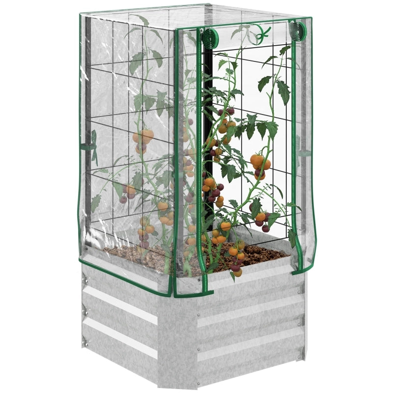 Hochbeet 3-in-1 con copertura in PVC e grigliato, 53x53x90 cm, colore Silver
