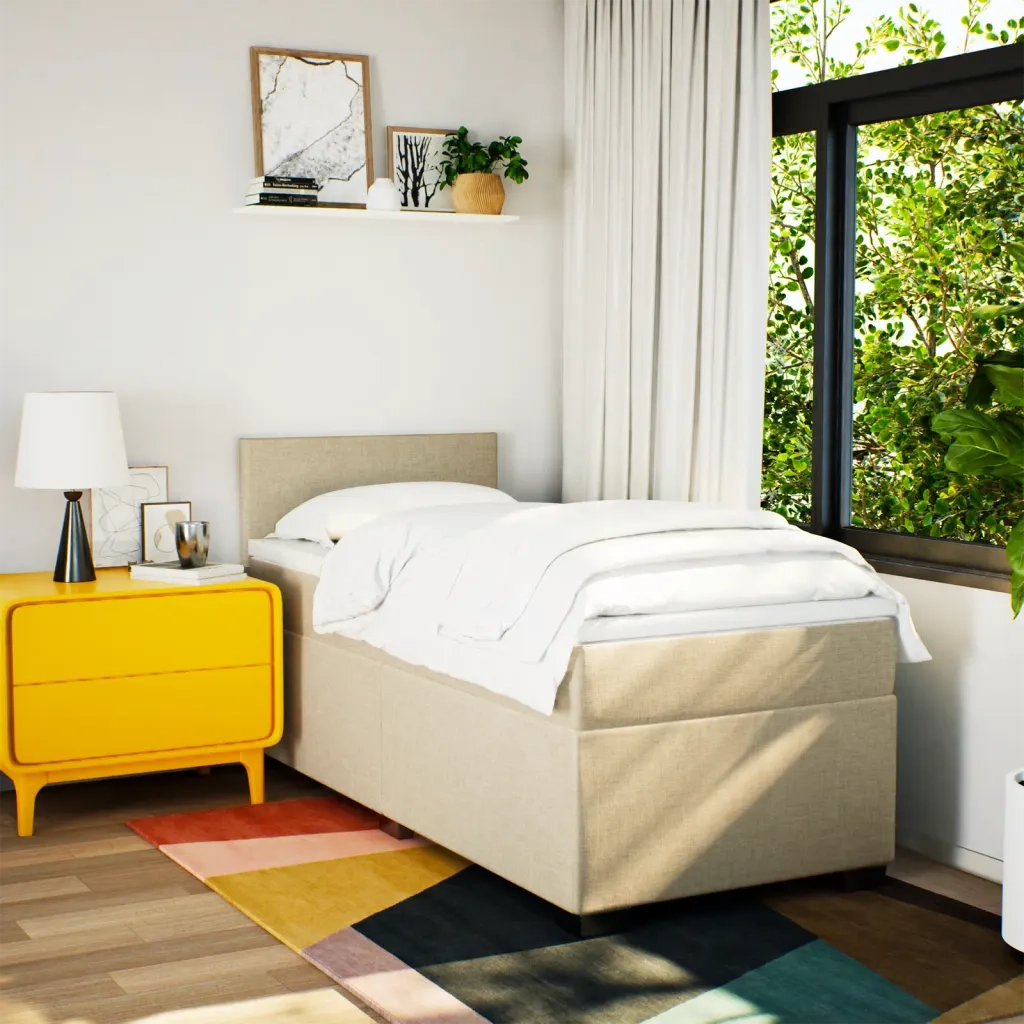 Letto singolo | Letto per adulti | Giroletto a Molle con Materasso Crema 80x200 cm inTessuto