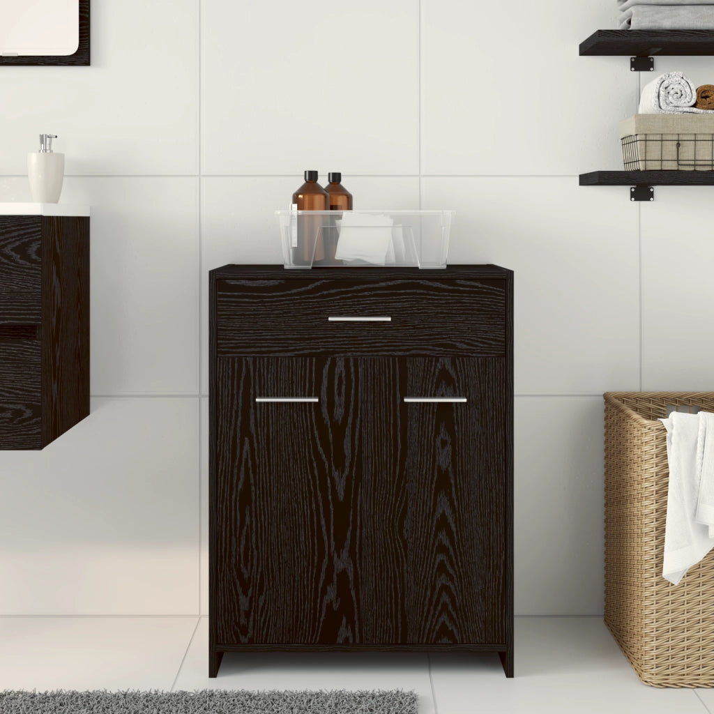 Mobile da Bagno  Nero Rovere 60x33x80 cm Legno Ingegnerizzato