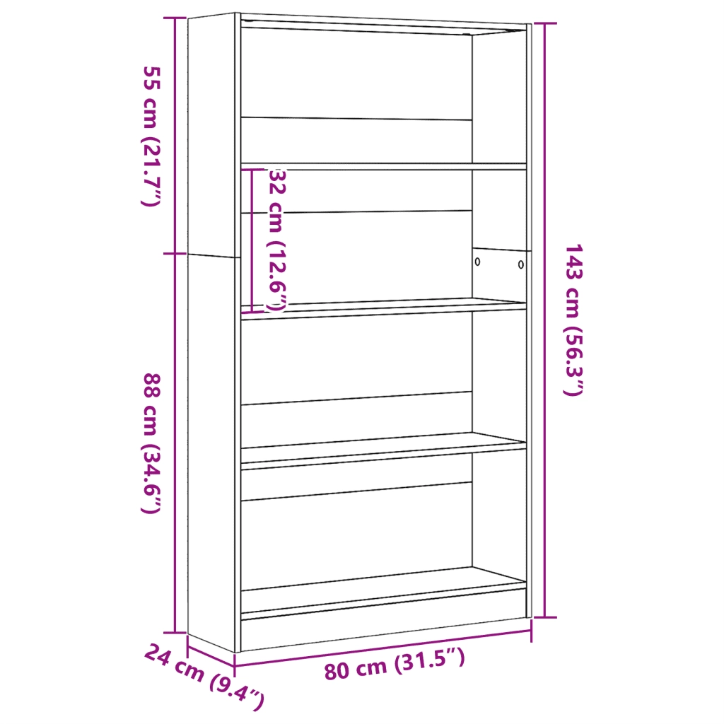 Libreria-Scaffale per Libri-Mobile di Stoccaggio Grigio Sonoma 80x24x143 cm in Legno Multistrato