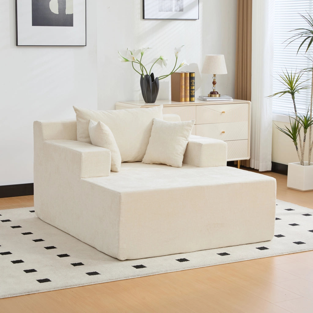 Divano con chaise longue in ciniglia beige