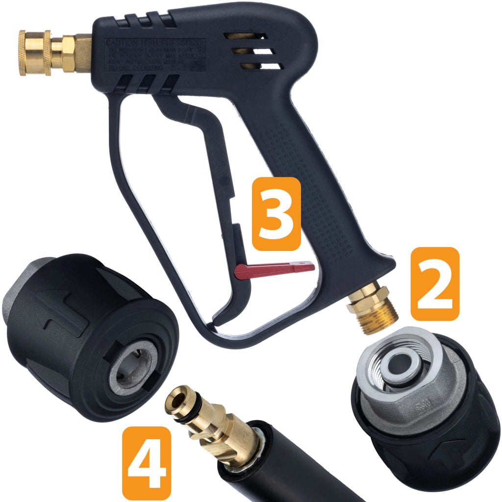 Pistola per Idropulitrice 5000PSI – Compatibile con Kärcher K2-K7 | Filettatura M22, Attacco Rapido 1/4" | Set 5 Ugelli