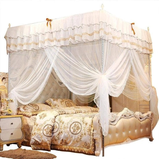 Letto con tenda a tre aperture - Mesh ademendente - Polyester - Facile da pulire - Bianco 180x200x200 cm
