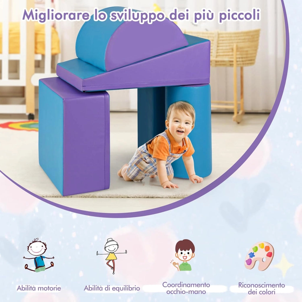 Set di 5 Blocchi con Diverse Forme e Colori, Giocattolo per Arrampicata e Strisciamento, Aiuta i Bambini a Crescere (Blu e viola)