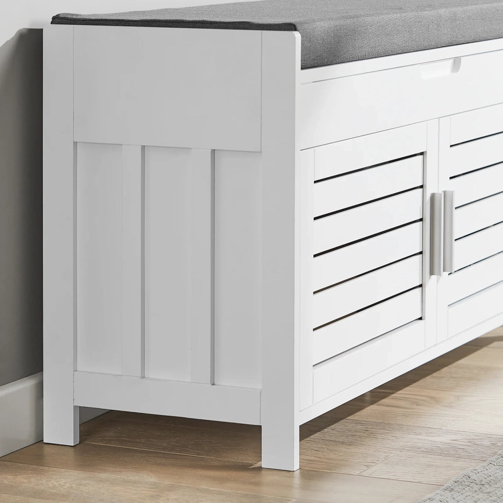 Panca contenitore con 2 ante Scarpiera con vano portaoggetti Panca ingresso Bianco, L90xP33xA50 cm FSR102-W