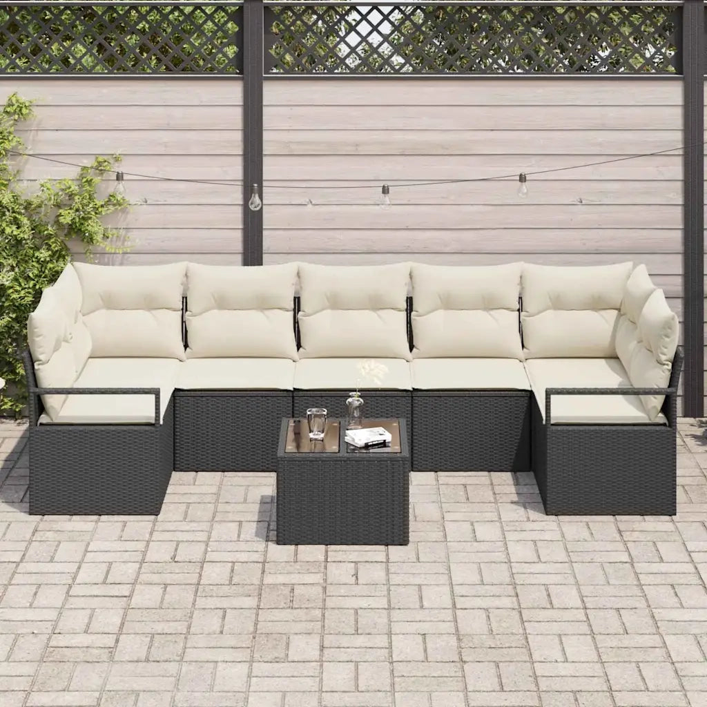 Set di divani 8 pcs Nero e Crema polyrattan