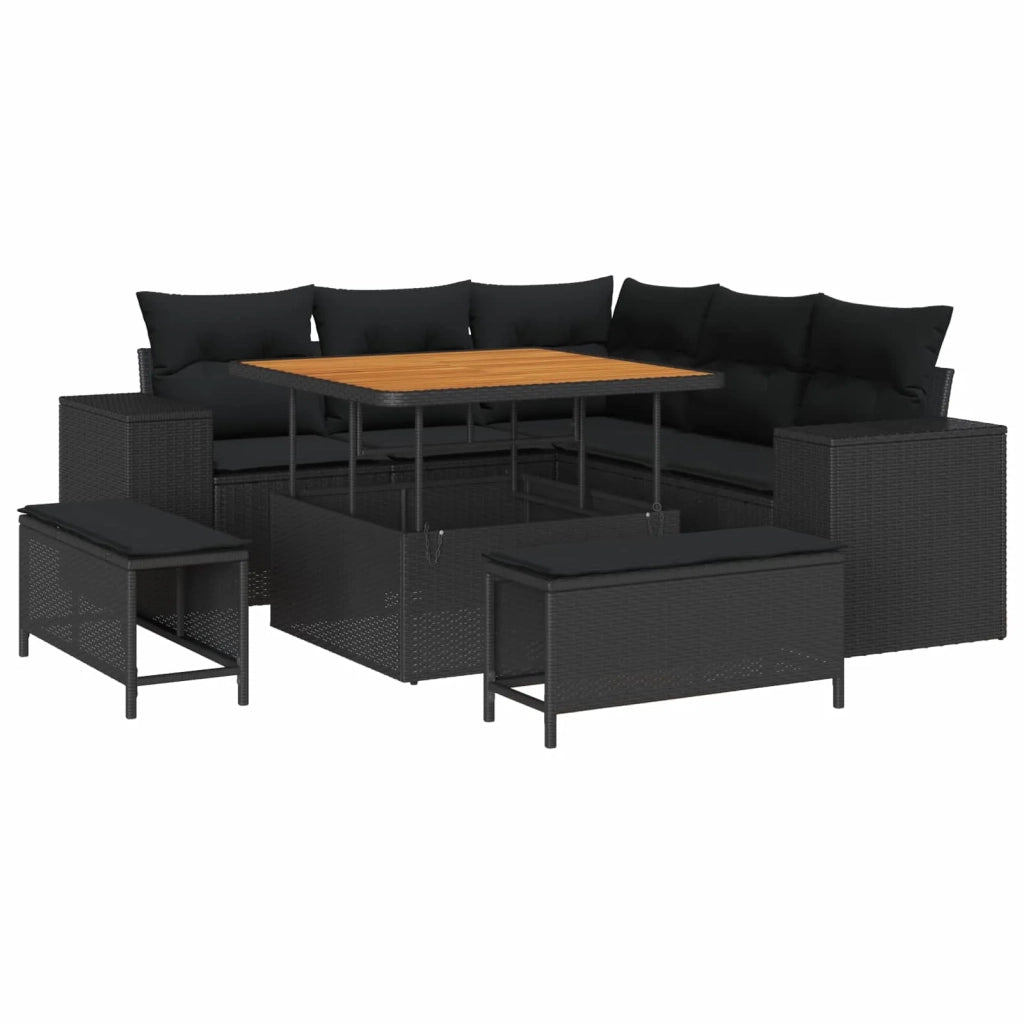 Set Divano da Giardino con cuscino con archiviazione 8 pcs Nero