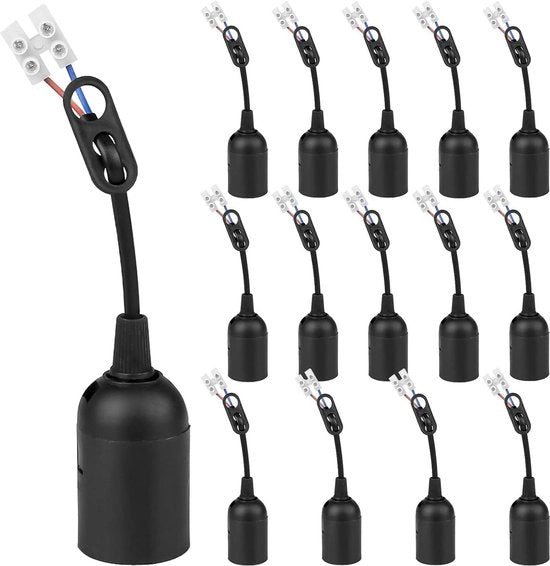 15 pezzi di fissaggio di lampada E27 4A 250V - Fissaggio di emergenza con cavo - Fissaggio di riserva per lampada da soffitto camera da letto cucina e ufficio - Nero.