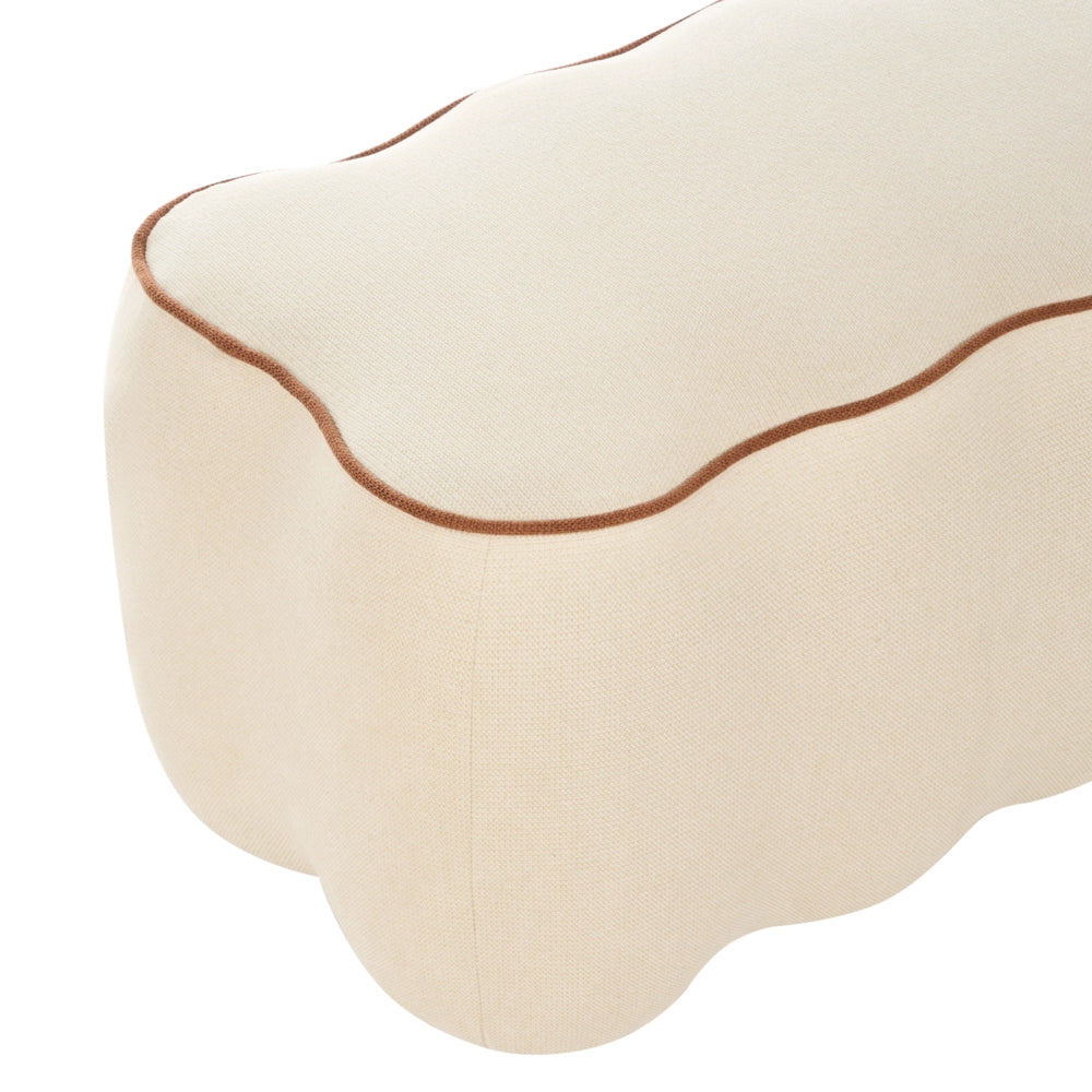 Panca rettangolare in tessuto beige chiaro 69 x 38, poggiapiedi, elemento decorativo per soggiorno e camera da letto