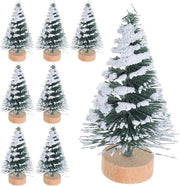 Albero di Natale Miniaturo - 10 pezzi Fusto di Neve con Base in Legno per Decorazione di Natale Inverno