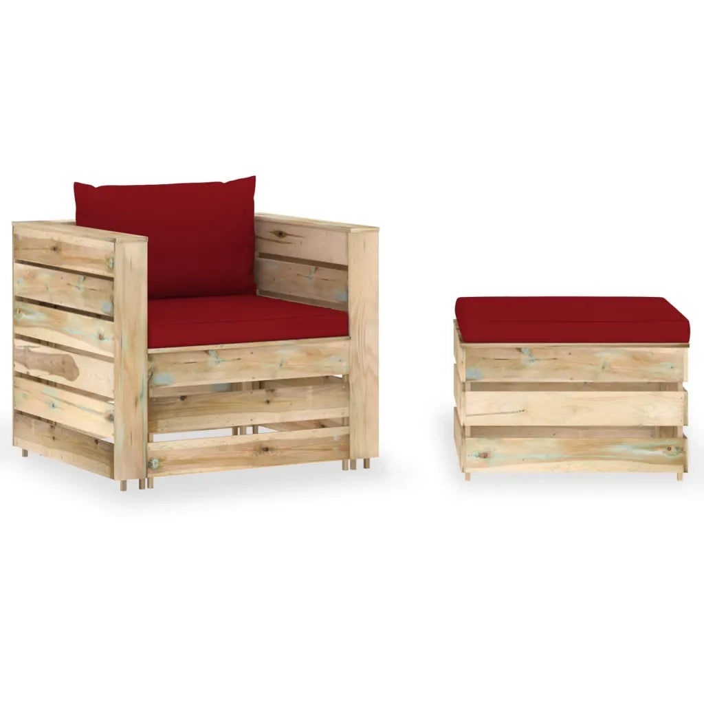 Set Divani da Giardino con Cuscini 2 pz Legno Impregnato Verde cod mxl 42773