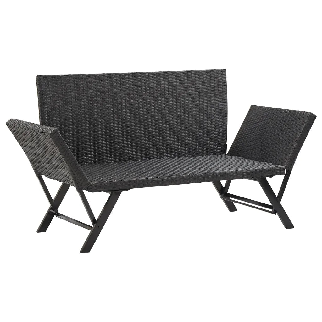 Panchina da Giardino | Panca da Giardino con Cuscini 176 cm Nera in Polyrattan