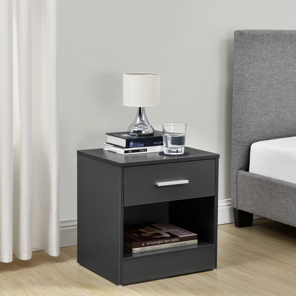 Comodino con Cassetto e Scomparto Aperto 36,5 x 29,5 x 38 cm - Grigio [en.casa]