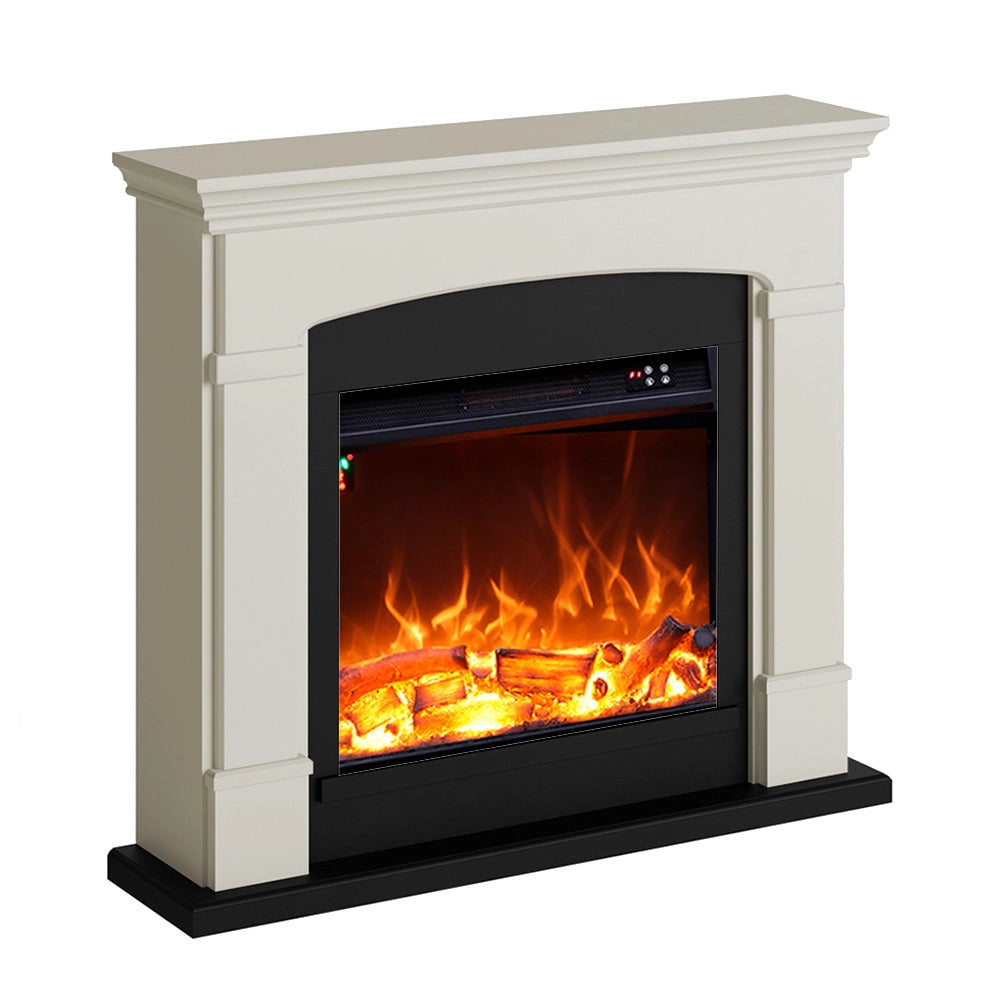 Camino Elettrico da Pavimento 107,2x95,2x24,5 cm Effetto Fiamma 1500W Sined Siena Bianco Crema