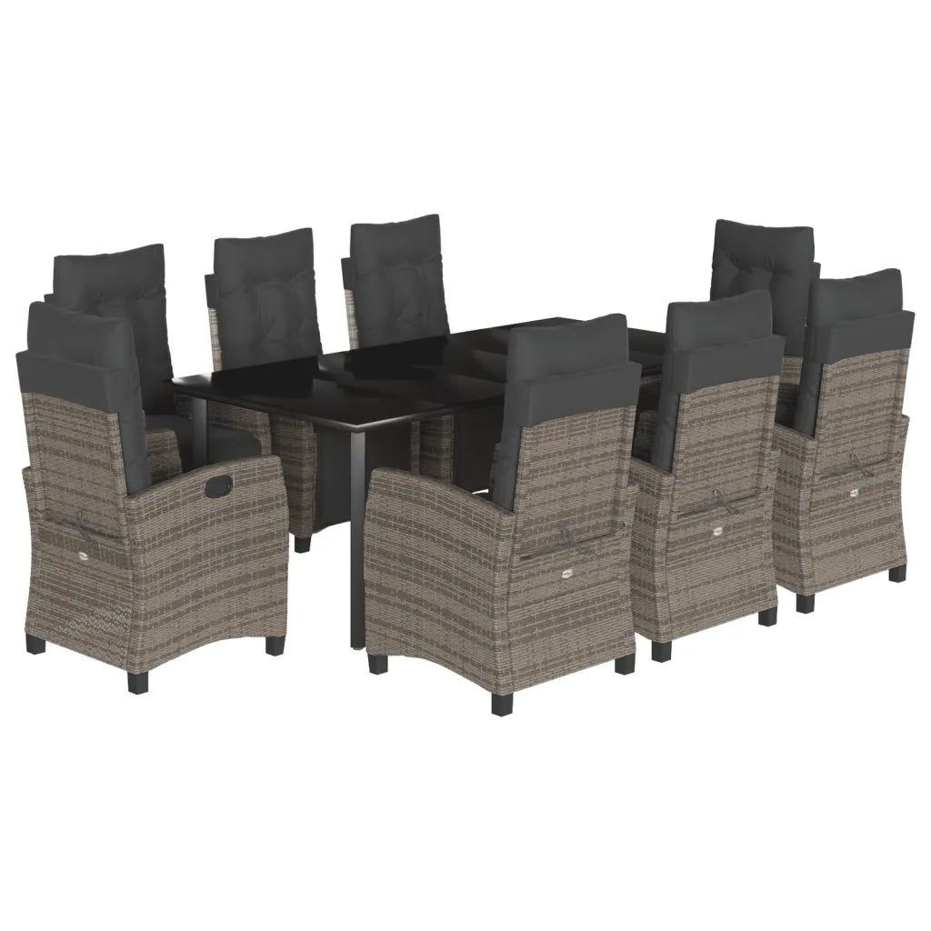 Set da Pranzo da Giardino 9 pz con Cuscini in Polyrattan Grigio 3213001