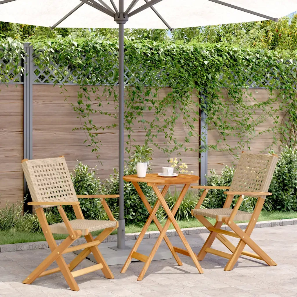 Set da Bistrot 3 pz | Set Salotto da Giardino Beige in Polyrattan e Legno Massello