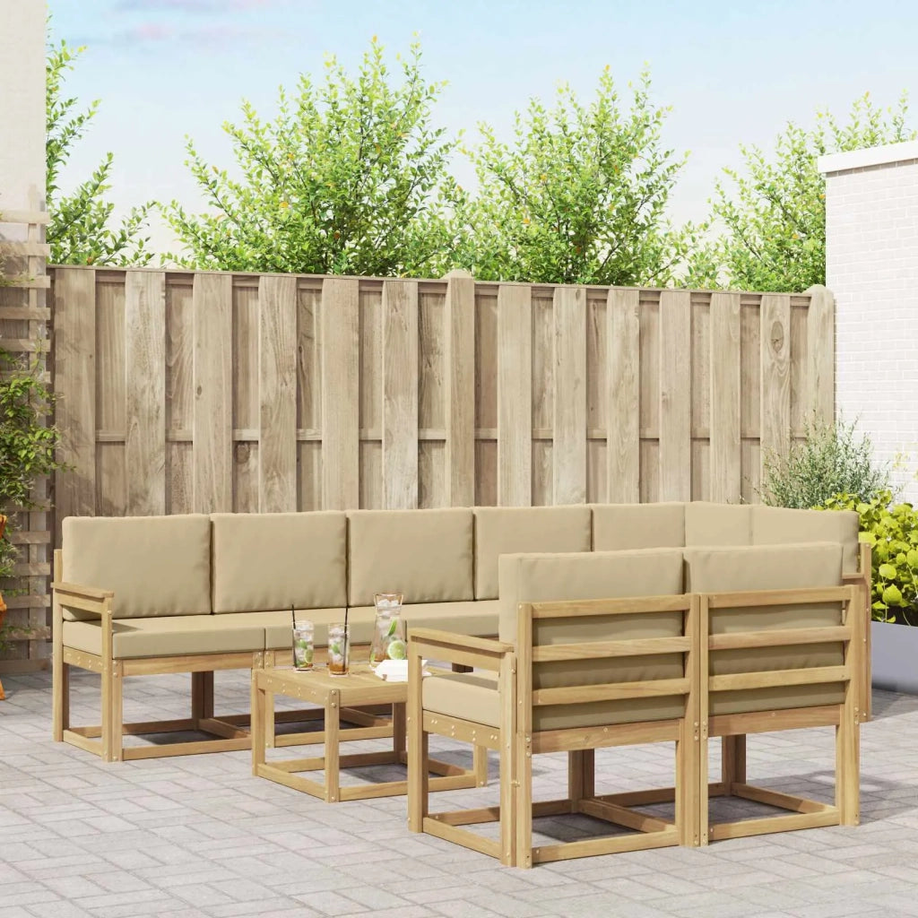 Set di divani da esterno 9 pcs Bianco e Beige Poliestere