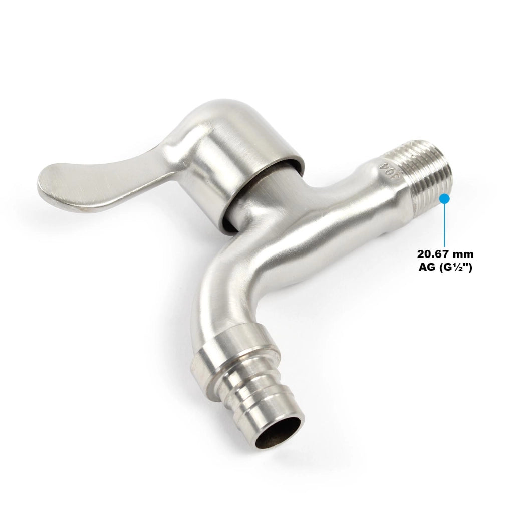 Fontanella a colonna in acciaio inox 95,5cm rotonda con rubinetto e raccordo Resistente a UV e gelo
