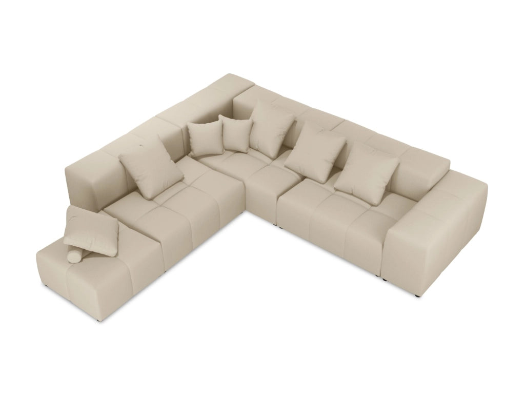 Cosmopolitan Design - Divano angolare modulare reversibile "Rome" 7 posti in tessuto strutturato beige 