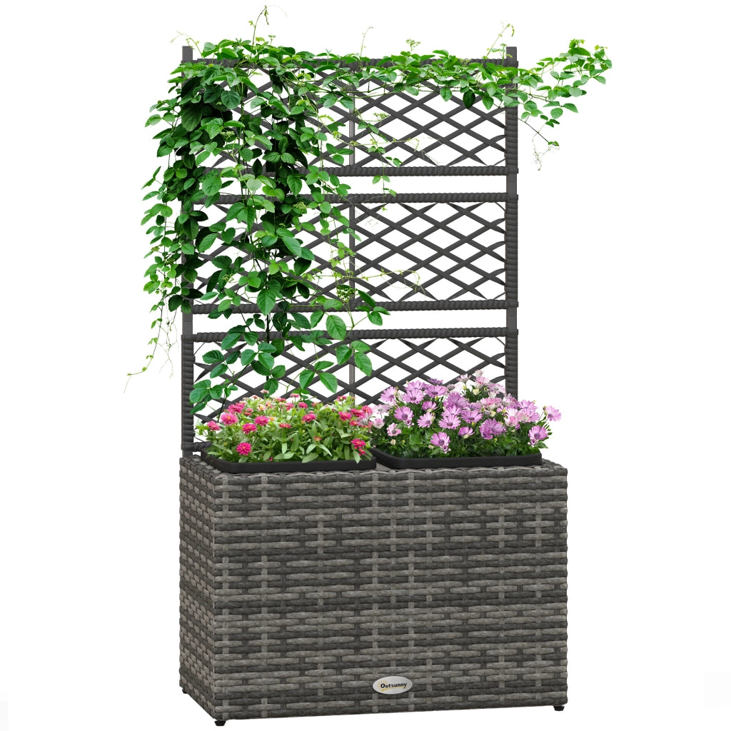 Fioriera con Grigliato per Rampicanti ¨C Minimal ¨C Grigio, Acciaio e Rattan PE, 57x30x107cm