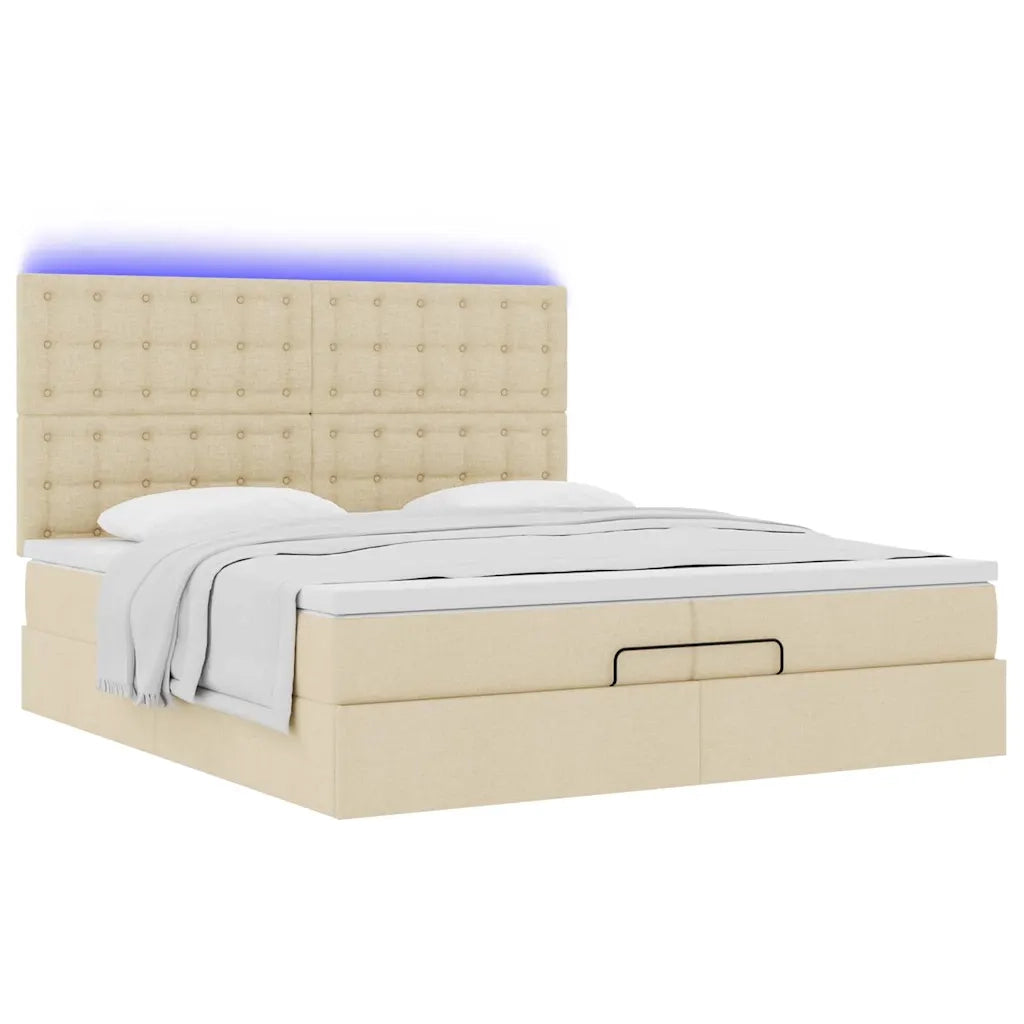 Struttura Letto Pouf con Materassi Crema 200x200 cm in Tessuto 3314202