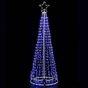 Albero Natale Luminoso 224 cm 592 LED BLU 8 Giochi Luce in Metallo per Esterno