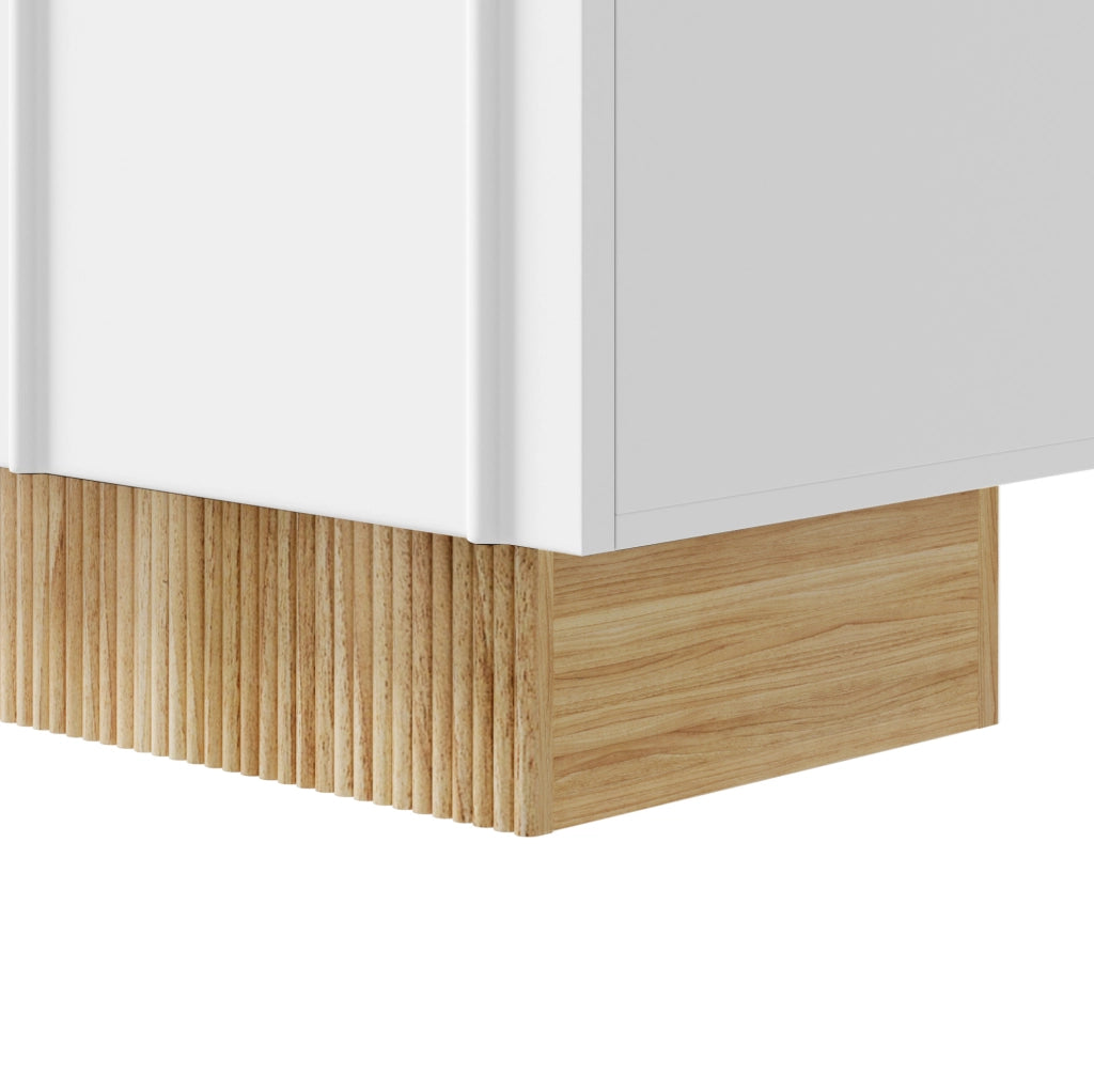 Sideboard 160x38x75 cm con 4 ante e ampio spazio contenitivo in pannello truciolare bianco e naturale