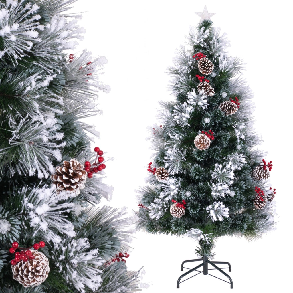 Albero di Natale floccato 150 cm, Albero di Natale artificiale con 170 punte di rami ago di pino e 49 luci LED-Alberi di Natale