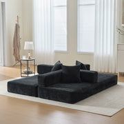 Divano modulare in ciniglia nero con tasche laterali e base antiscivolo 198x79x60 cm